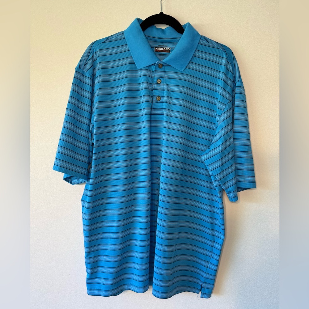 Kirkland Signature Bright Blue Striped Polo